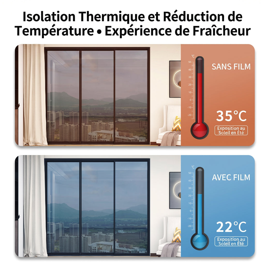 Film Anti-Chaleur & Protection Solaire – Rejet Thermique 85% Sans Colle + Raclette Offerte