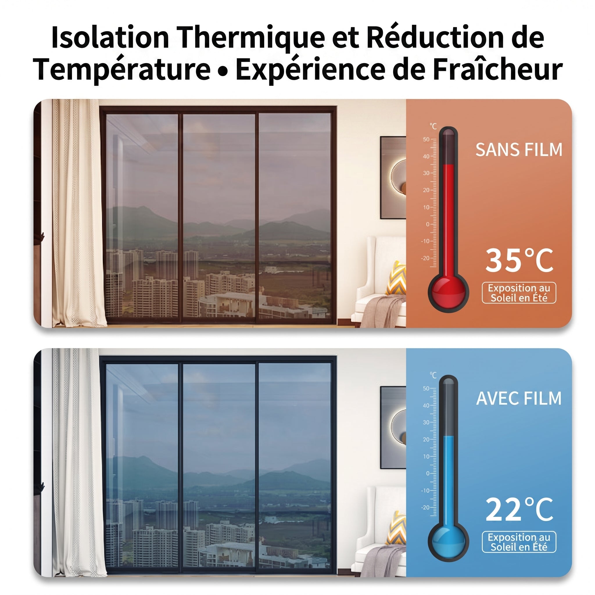 Film Anti-Chaleur & Protection Solaire – Rejet Thermique 85% Sans Colle + Raclette Offerte